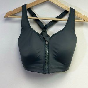 Athleta Advance Front Zip Sports Bra, Size 32 DD, Metropolis Grey